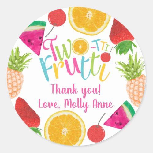 TWO_tti Frutti Girls 2nd Birthday Thank You Classic Round Sticker