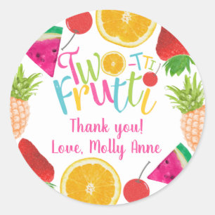 TWO-tti Frutti Girl's 2nd Birthday Thank You Classic Round Sticker