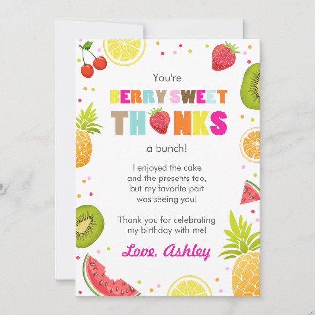 two-tti Frutti Party Fruit birthday Thank You Card (Front)