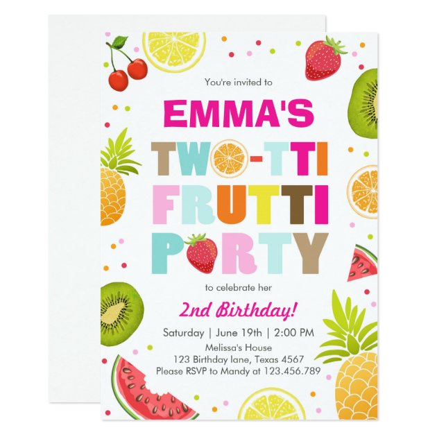 Two-tti Frutti Party Invite Tutti Fruity Birthday