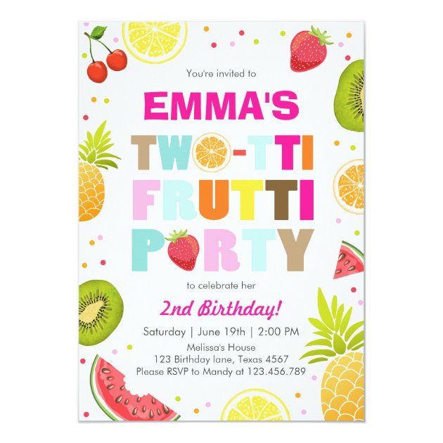 Two-tti Frutti Party Invite Tutti Fruity Birthday