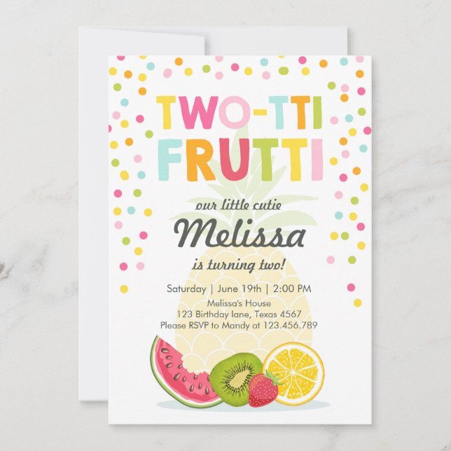 Two-tti frutti party invite Tutti fruity birthday (Front)