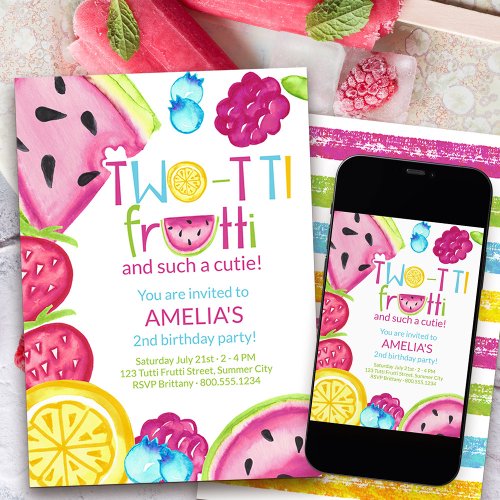 TWO_tti Frutti Such a Cutie Summer Fruit Birthday Invitation