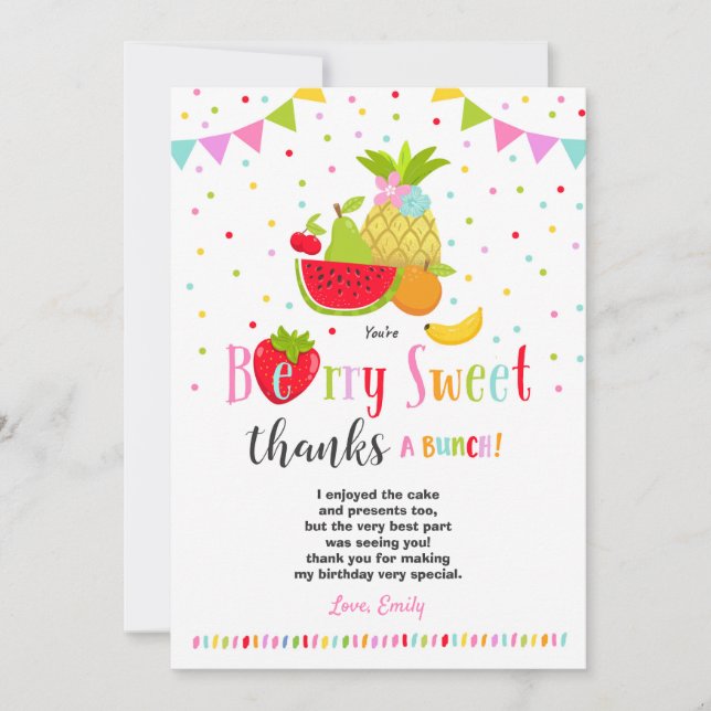 Two-tti Frutti Thank You Card Two-tti Frutti Party (Front)