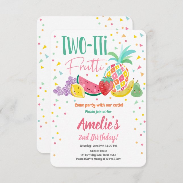 Two-tti Frutti Tutti Fruity Birthday Fruit Summer Invitation (Front/Back)