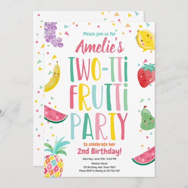 Two-tti Frutti Tutti Fruity Birthday Fruit Summer Invitation (Front/Back)