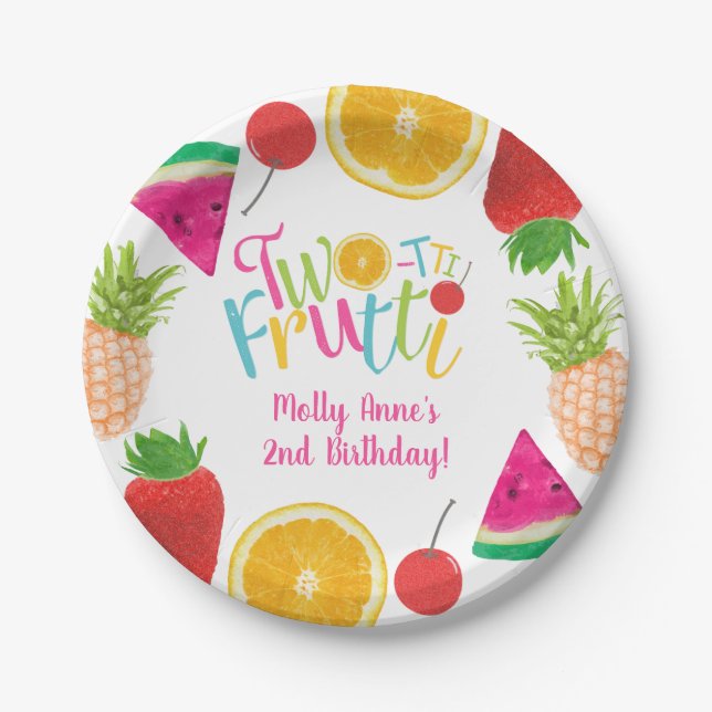 TWO-tti Frutti Tutti Frutti Girl 2nd Birthday Paper Plates (Front)