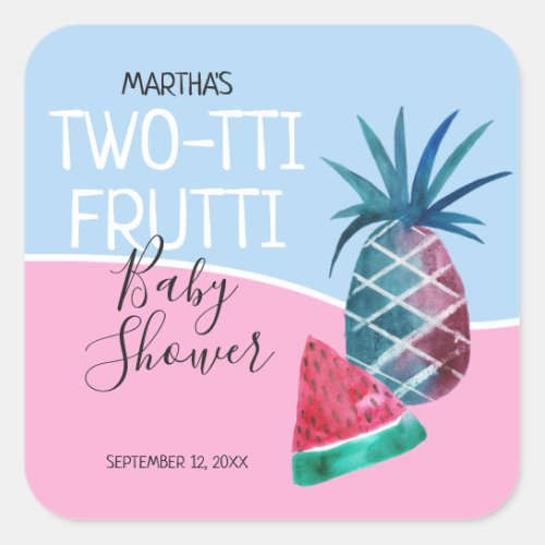 Two_tti Frutti Twins Baby Shower Square Sticker