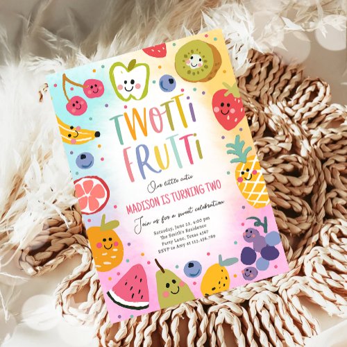 Two_tti Frutti Twotti Fruit Tropical 2nd Birthday Invitation
