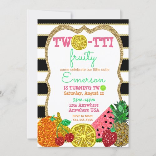 two_tto frutti 2nd Birthday Tutti Frutti glitter Invitation
