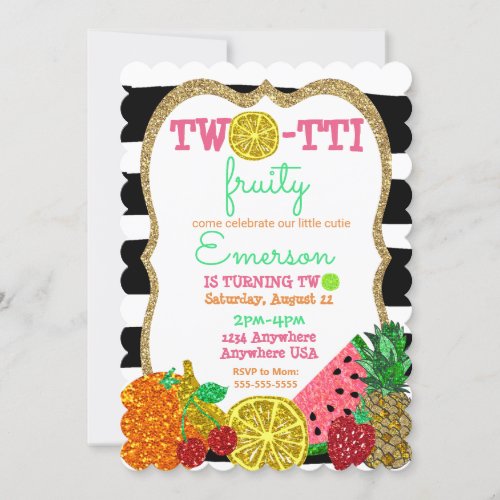 two_tto frutti 2nd Birthday Tutti Frutti glitter Invitation