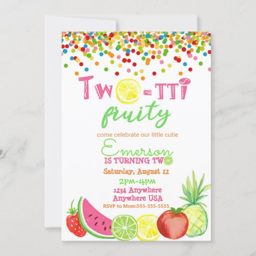 two_tto frutti 2nd Birthday Tutti Frutti watercolo Invitation