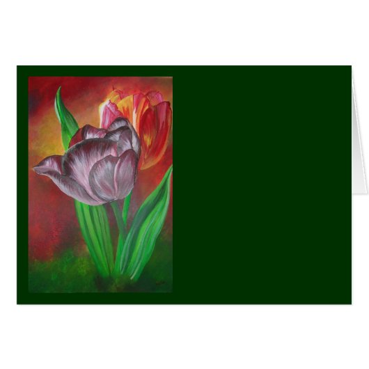 Two Tulips Against Red Background Cards (Front Horizontal)