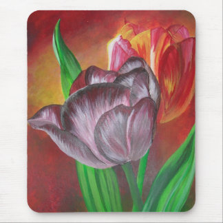 Two Tulips Against Red Background Mouse Pad
