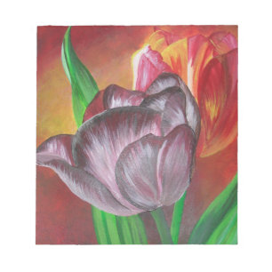 Two Tulips Against Red Background Notepad