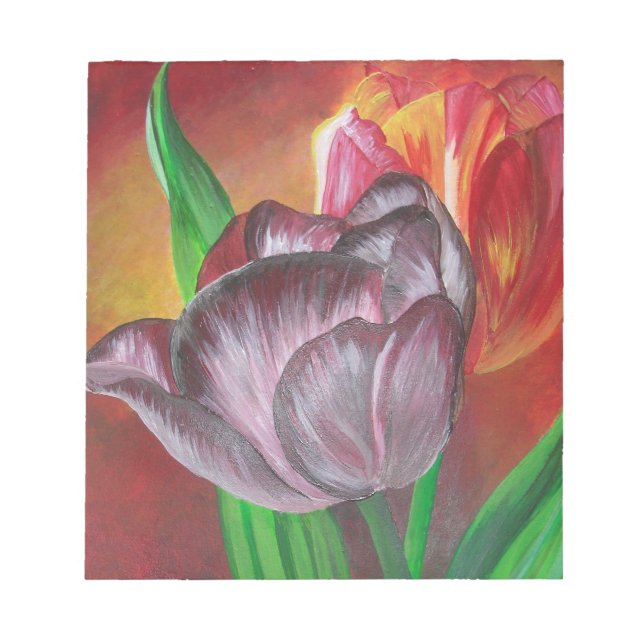 Two Tulips Against Red Background Notepad (Front)