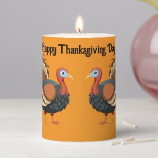 Two Turkeys Thanksgiving Pillar Candle