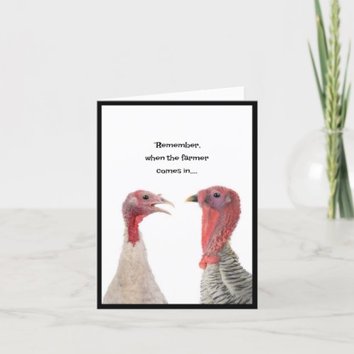 Two Turkeys thinking about Thanksgiving Card