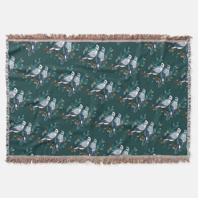 Two Turtle-Dove Stencil-Style Throw Blanket (Front)