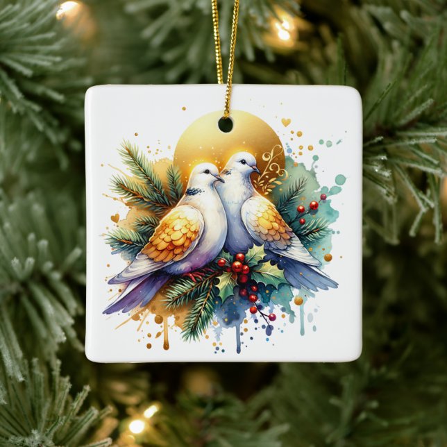 Two Turtle Doves | 12 Days of Christmas Ceramic Ornament (Tree)