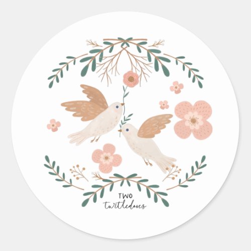 Two Turtle Doves 12 Days of Christmas Cute Folk Classic Round Sticker