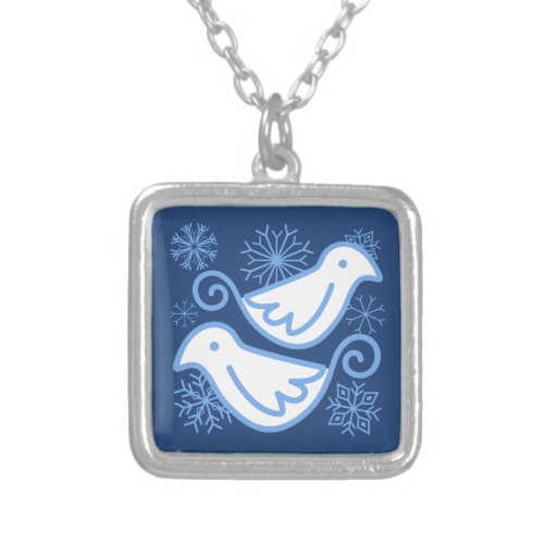 Two Turtle Doves and Snowflakes Necklace