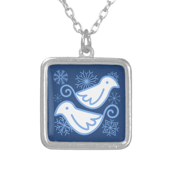 Two Turtle Doves and Snowflakes Necklace (Front)