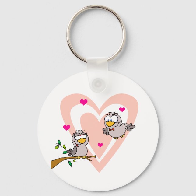 Two Turtle Doves By A Branch Keychain (Front)