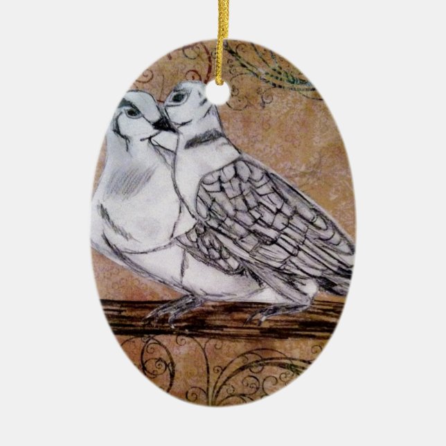 Two Turtle Doves Ceramic Ornament (Front)