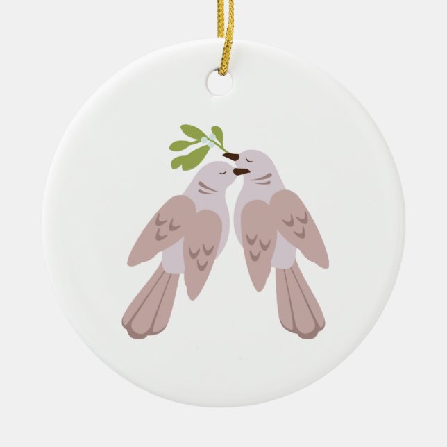 Two Turtle Doves Ceramic Ornament (Front)
