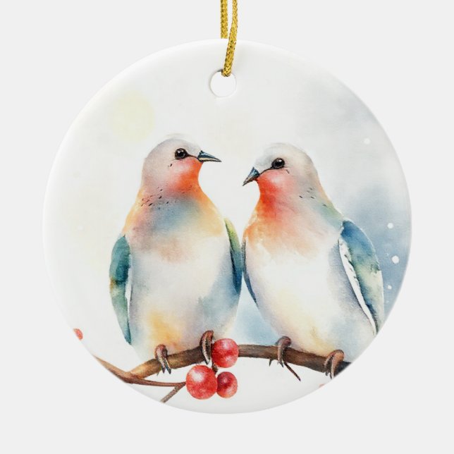 Two Turtle Doves Ceramic Ornament (Front)