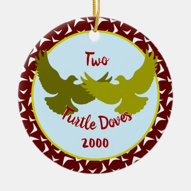 Two Turtle Doves - Custom year Ceramic Ornament (Front)