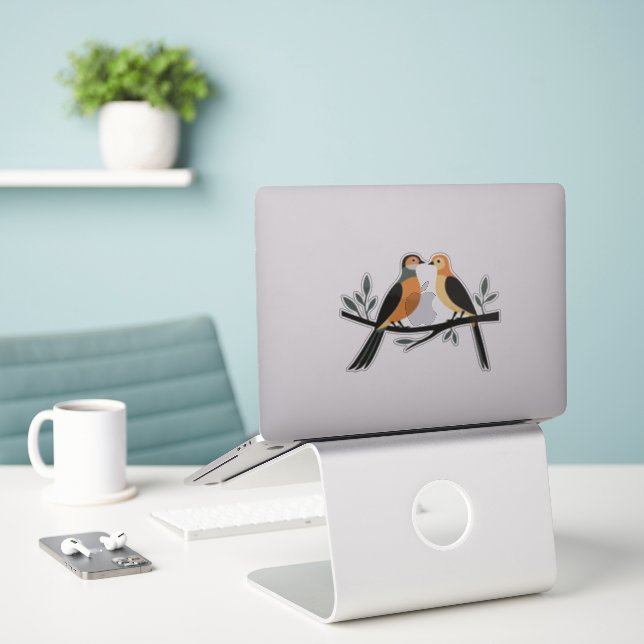 Two Turtle Doves Cut-Out Stencil Retro Style 4 Sticker (Laptop On Desk)