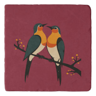Two Turtle Doves Cut-Out Stencil Retro Style 6 Trivet