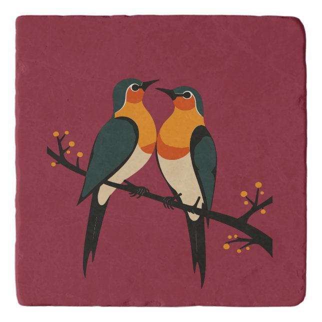 Two Turtle Doves Cut-Out Stencil Retro Style 6 Trivet (Front)