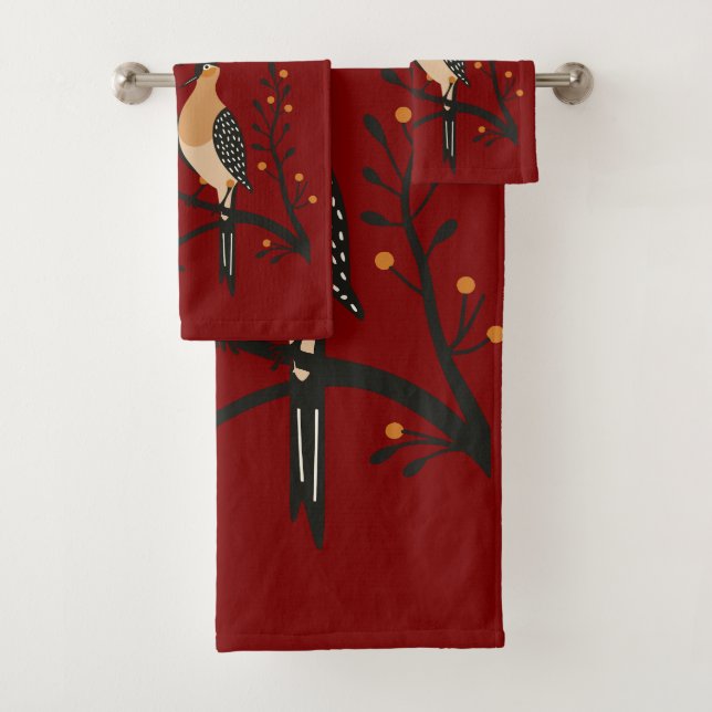 Two Turtle Doves Cut-Out Stencil Retro Style 7 Bath Towel Set (Insitu)