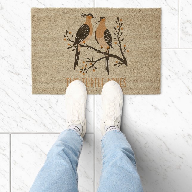 Two Turtle Doves Cut-Out Stencil Retro Style 7 Fiber Doormat (Insitu)