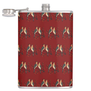 Two Turtle Doves Cut-Out Stencil Retro Style 7 Flask