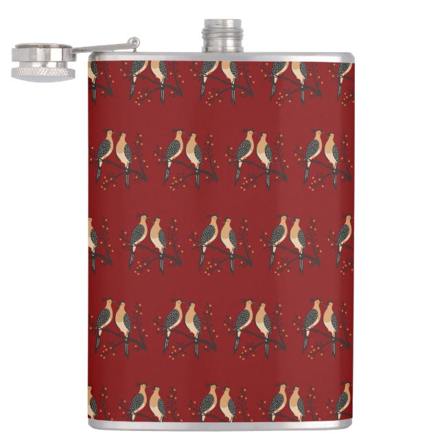 Two Turtle Doves Cut-Out Stencil Retro Style 7 Flask (Opened)