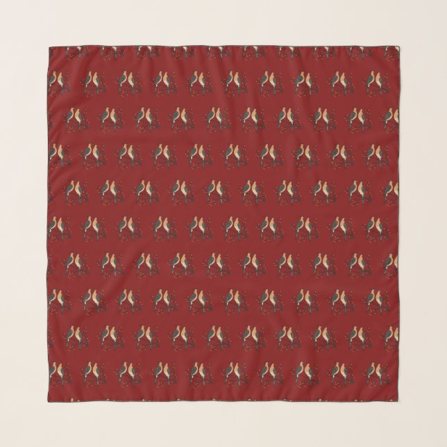 Two Turtle Doves Cut-Out Stencil Retro Style 7 Scarf (Front)