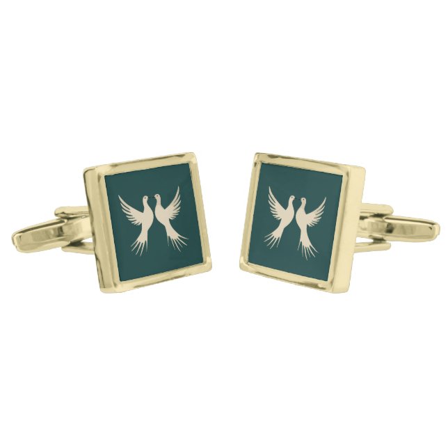 Two Turtle Doves Cut-Out Stencil-Style 2 Cufflinks (Angled)