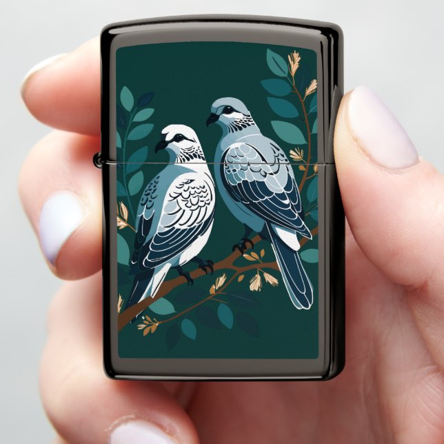 Two Turtle Doves Cut-Out Stencil-Style 2 Zippo Lighter (In Hand)