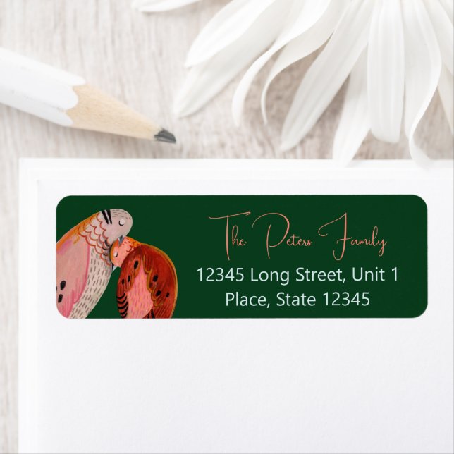 Two turtle Doves floral wreath Christmas holiday Label (Insitu)
