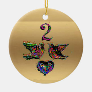 Two turtle doves gold christmas decoration