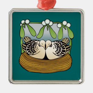 Two turtle doves metal ornament