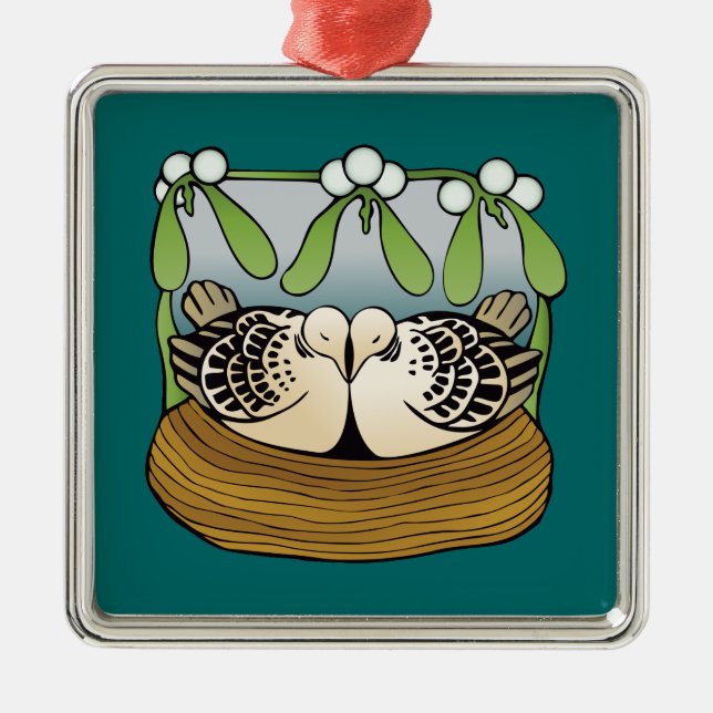 Two turtle doves metal ornament (Front)