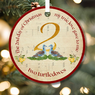 Two Turtledoves 2nd day of Christmas Metal Ornament