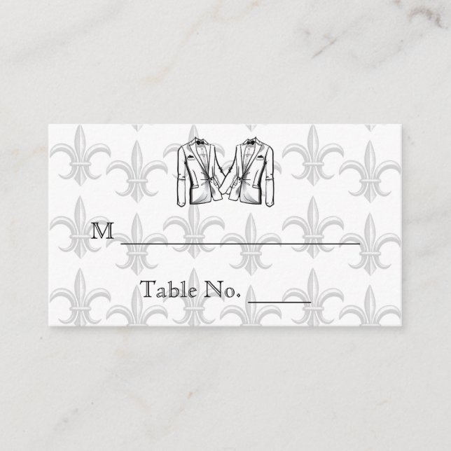Two Tuxedo Groom Gay Wedding Place Cards (Front)