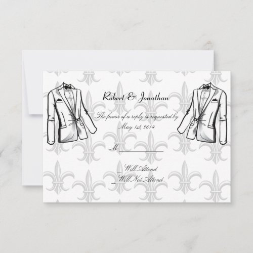 Two Tuxedo Groom Gay Wedding Response Card