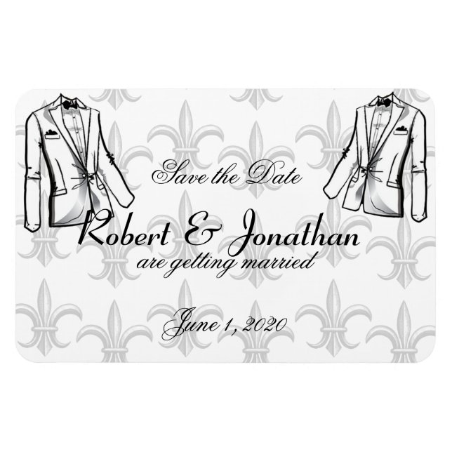 Two Tuxedo Groom Gay Wedding Save the Date Magnet (Horizontal)